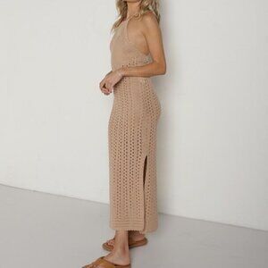 ♲ Spell Mirage Crochet Midi Dress in Walnut